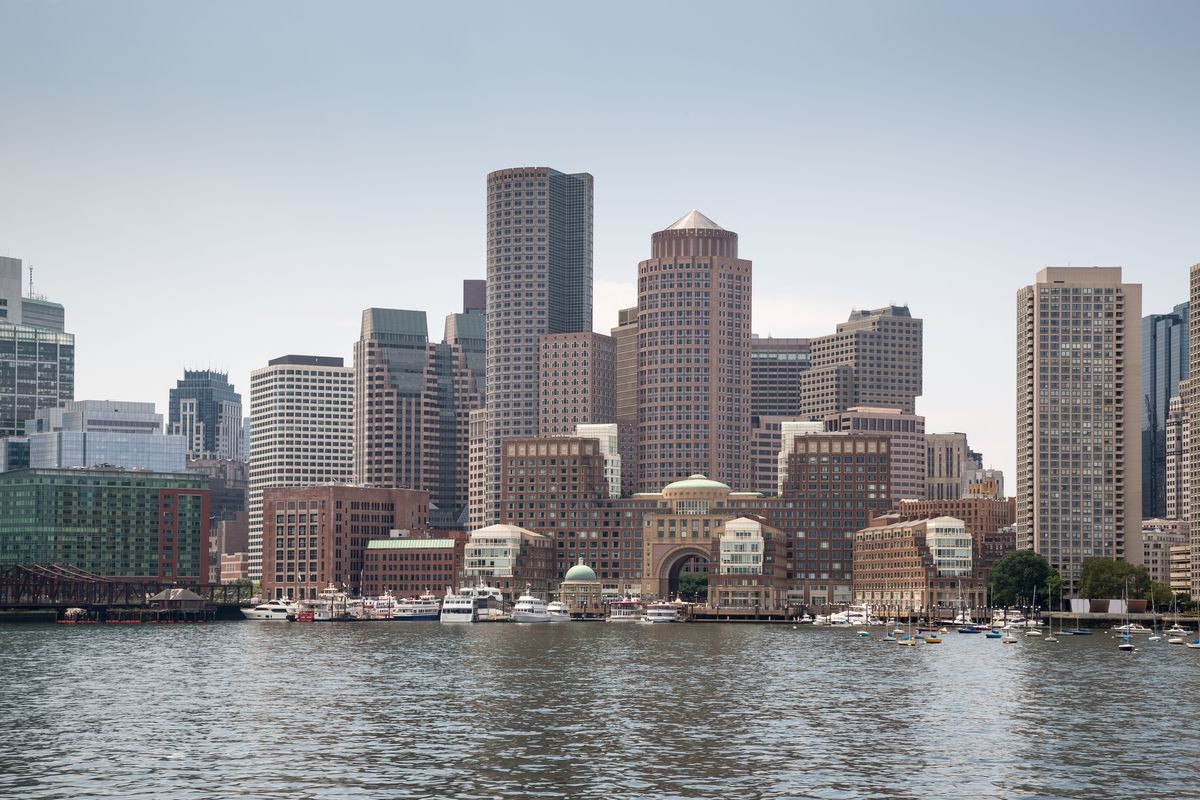 Boston USA skyline and cityscape from the harbor